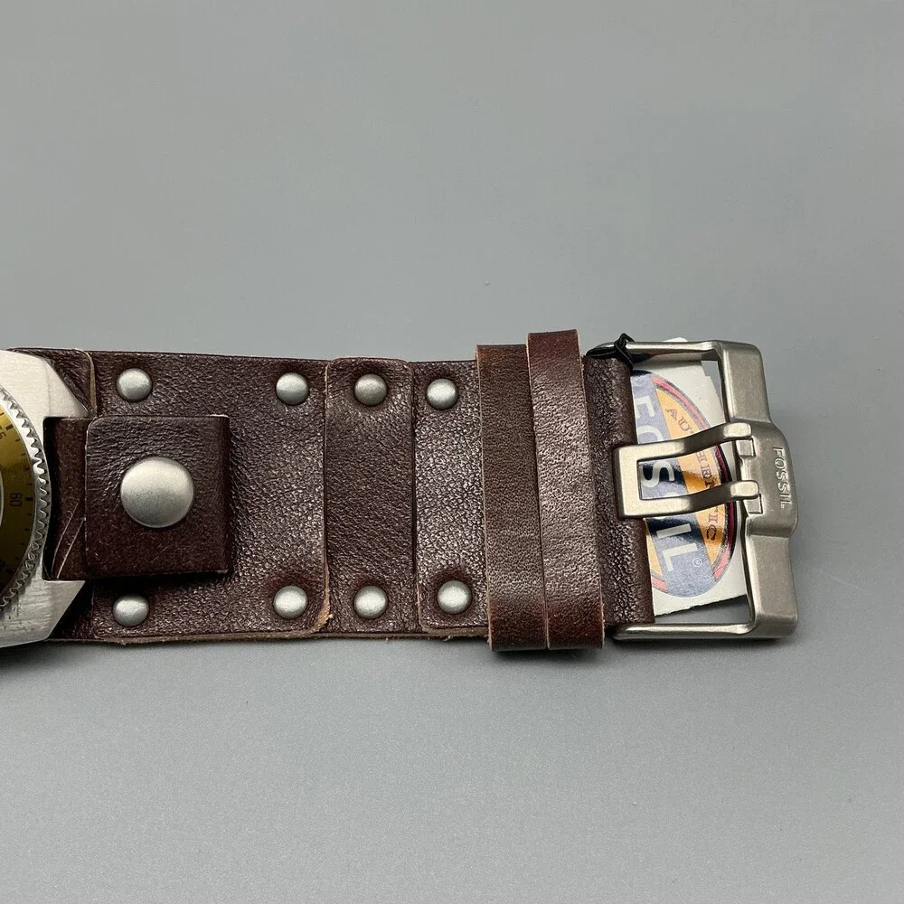 Fossil Mens Watch 38mm Bronze Dial Brown Bund Leather MB-1043 New Battery